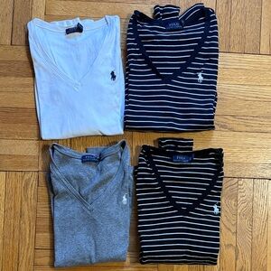 Ralph Lauren V-Neck T-Shirt set in White, Gray, Black Stripes & Navy Stripes